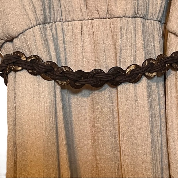 Beige Maxi Sleeveless Dress with Brown Belt Women’s - Picture 9 of 9